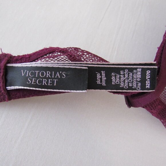 Victoria's Secret BOMBSHELL Burgundy Plunge Push Up Bra 32D - Picture 8 of 8